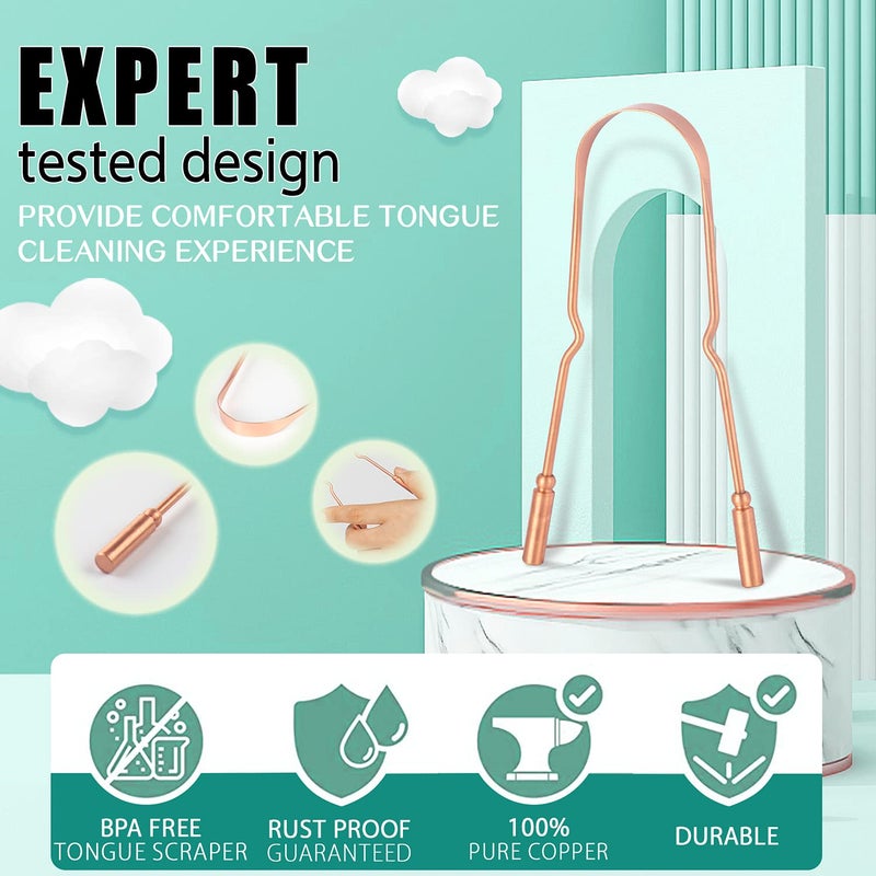 RONAVO Copper Tongue Scraper for Adults, Oral Care & Hygiene Tongue Cleaner for Fresher Breath with Travel Case - Image 2